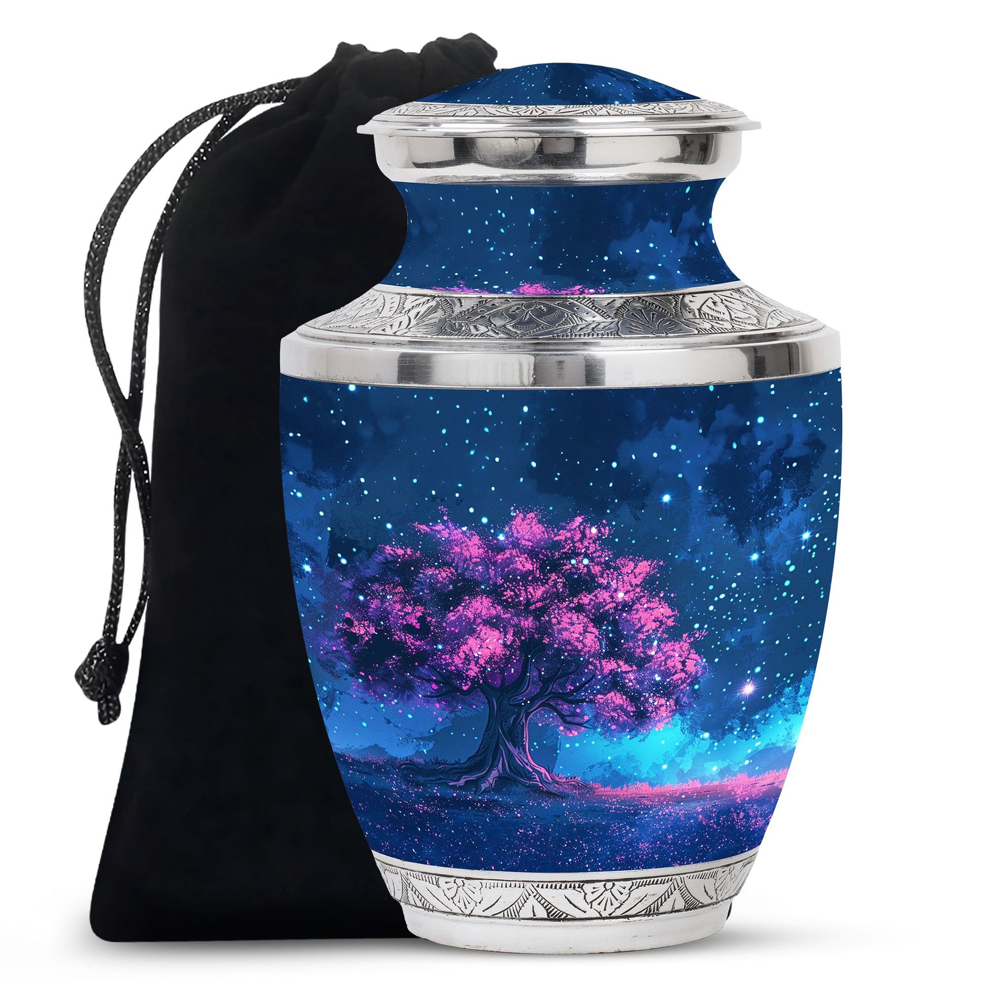 Night Pink Tree Cremation Urn - Beautiful Night Sky Burial Urn For Women