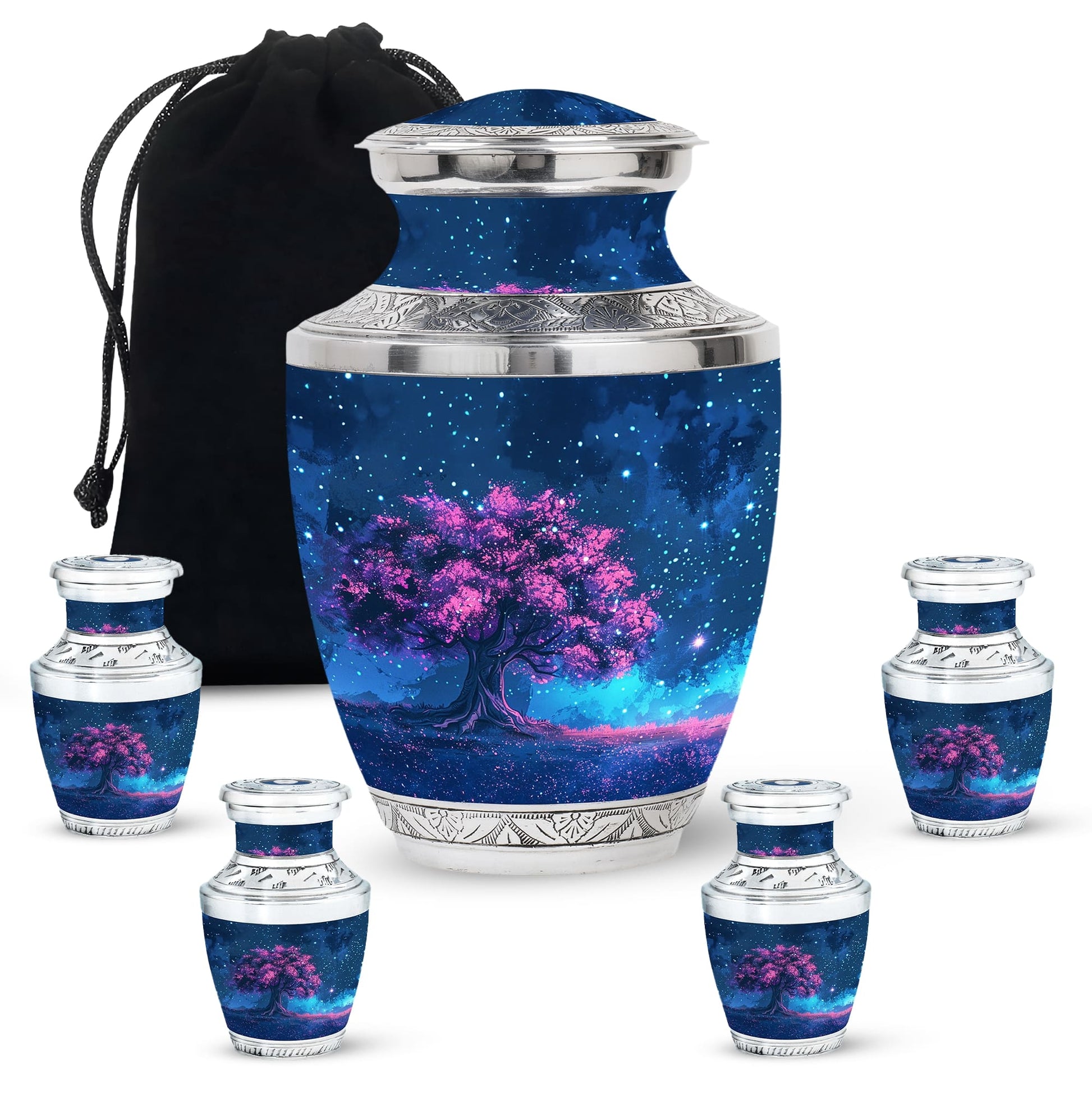 Night Pink Tree Cremation Urn - Beautiful Night Sky Burial Urn For Women
