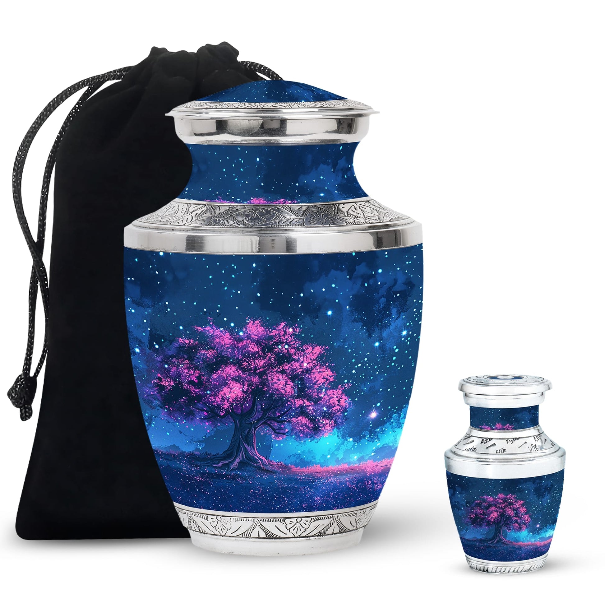Night Pink Tree Cremation Urn - Beautiful Night Sky Burial Urn For Women