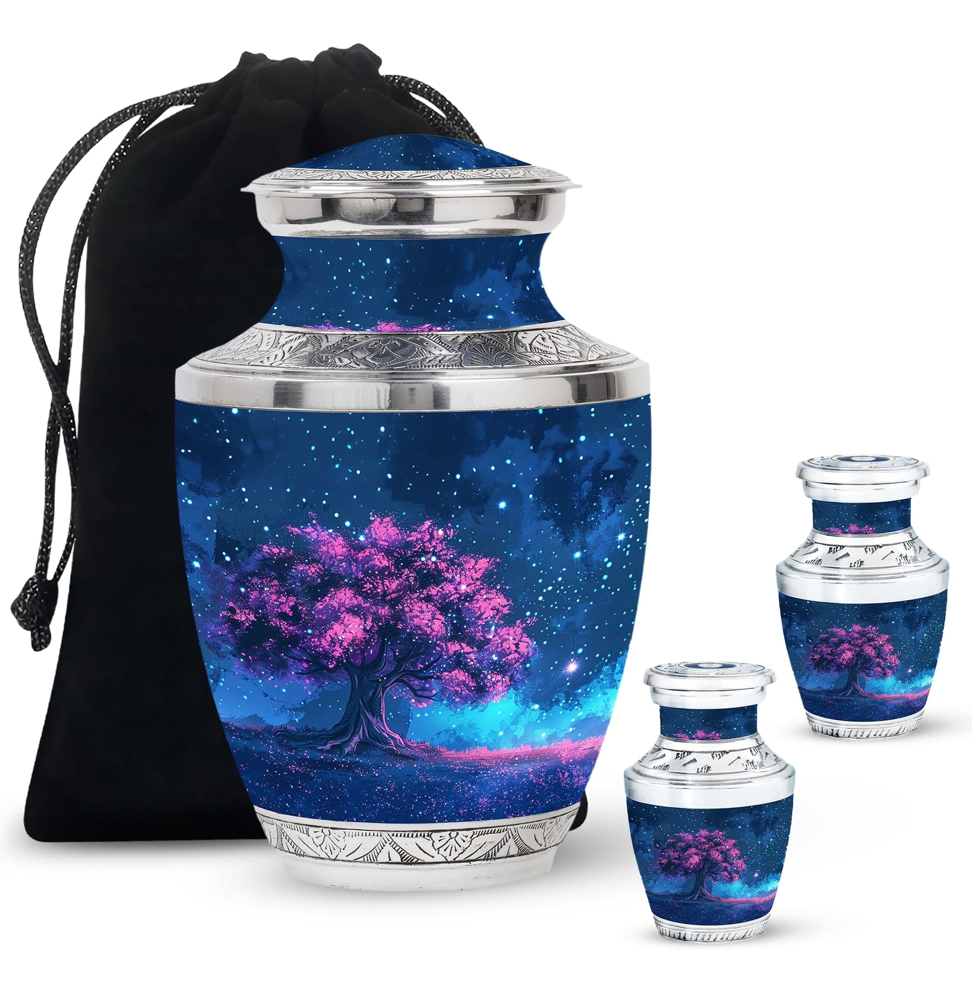 Night Pink Tree Cremation Urn - Beautiful Night Sky Burial Urn For Women