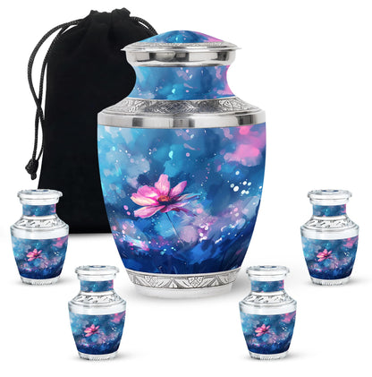 Pink Personalized Flower Cremation Urn for Women - 10-inch, 200 cu in - Yatskia