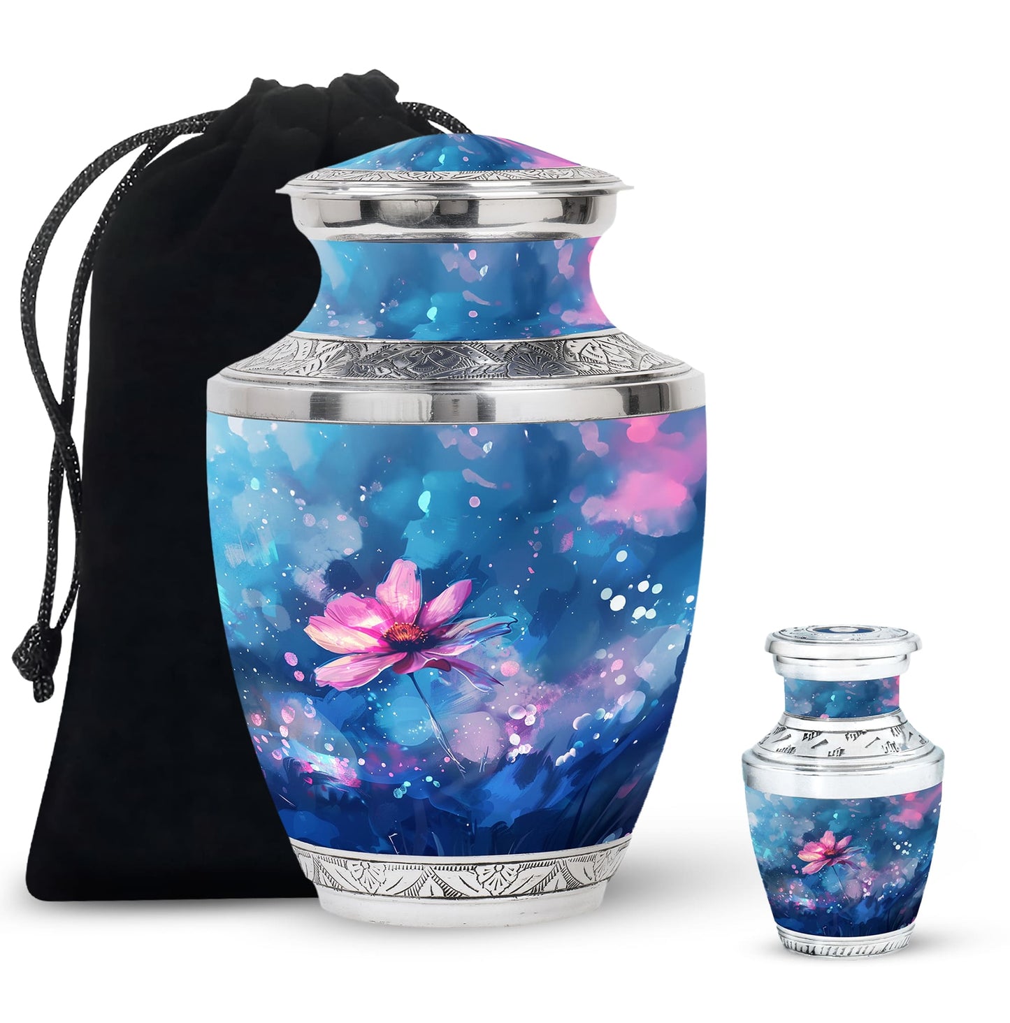 Pink Personalized Flower Cremation Urn for Women - 10-inch, 200 cu in - Yatskia