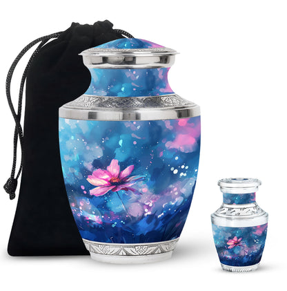 Pink Personalized Flower Cremation Urn for Women - 10-inch, 200 cu in - Yatskia