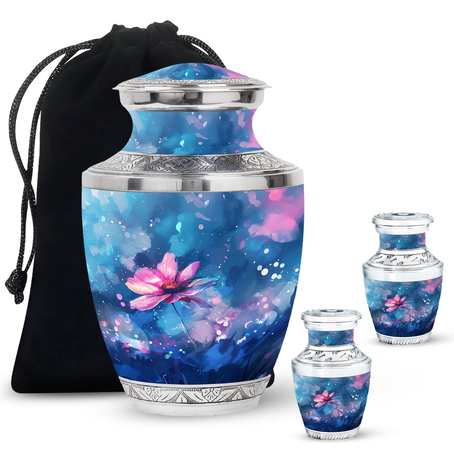Pink Personalized Flower Cremation Urn for Women - 10-inch, 200 cu in - Yatskia