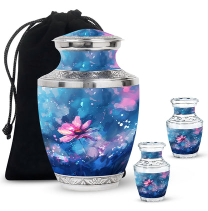 Pink Personalized Flower Cremation Urn for Women - 10-inch, 200 cu in - Yatskia