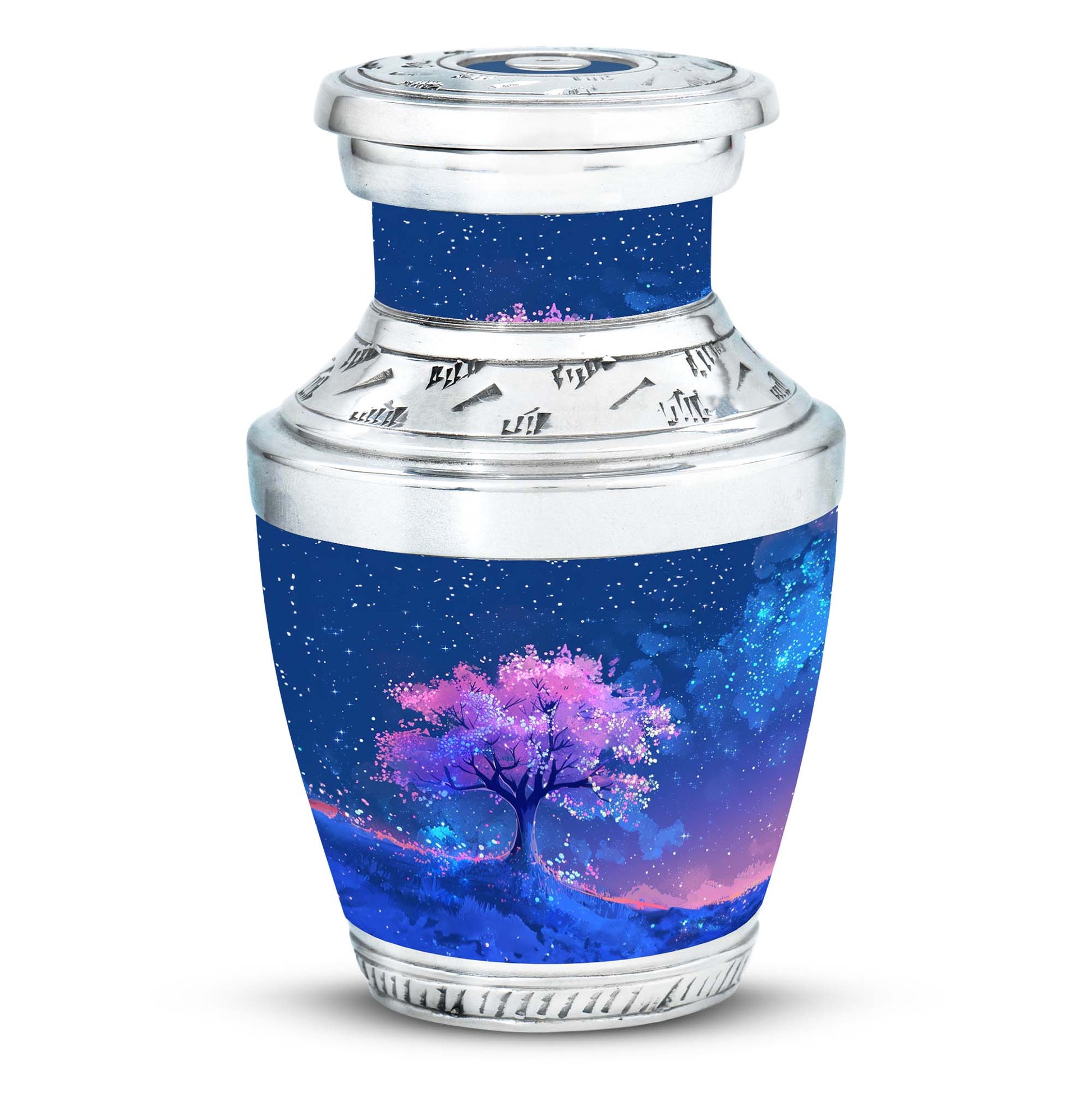 Blue Floral Tree Cremation Urn - Large Urns For Human Ashes