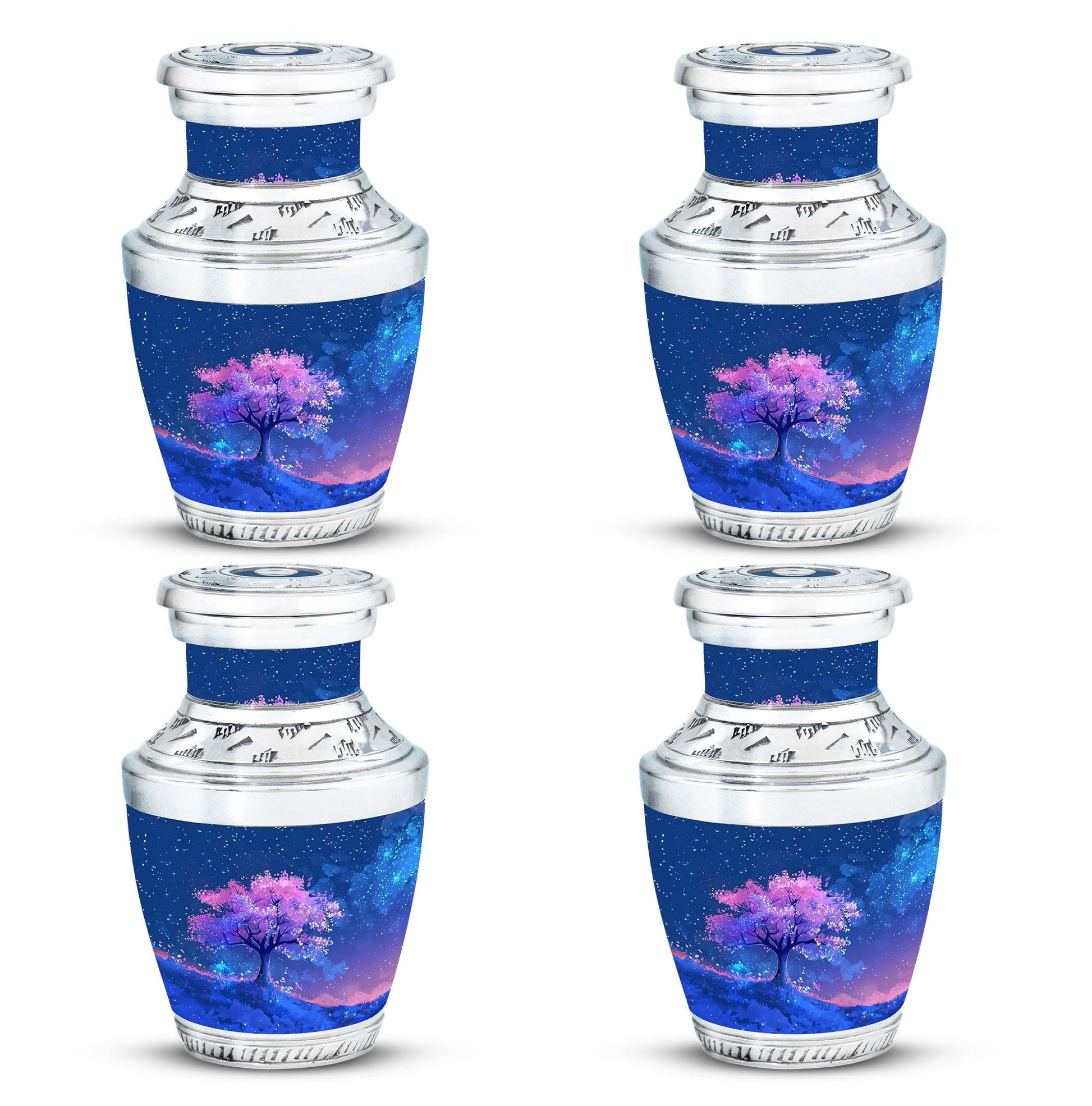 Blue Floral Tree Cremation Urn - Large Urns For Human Ashes