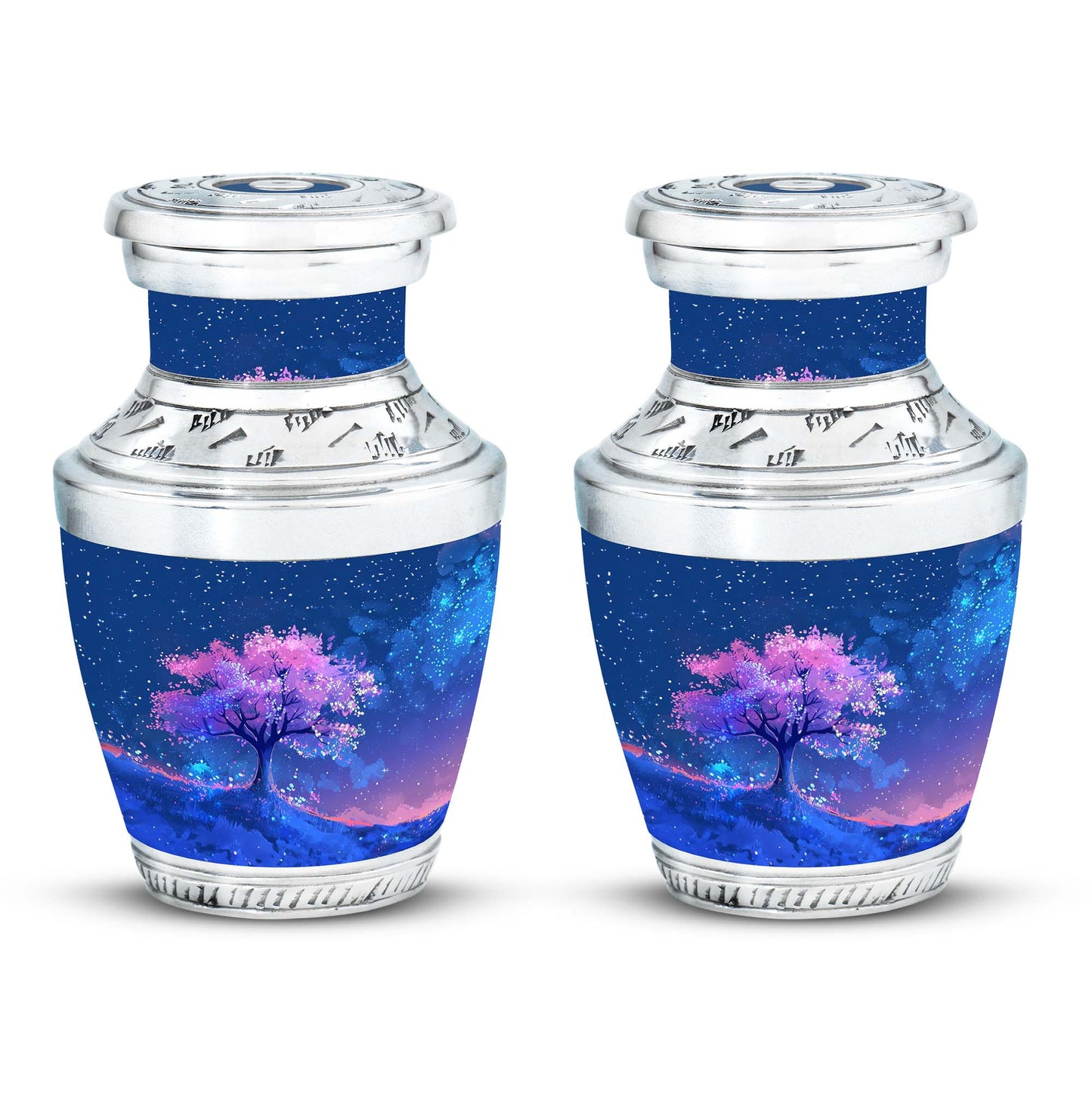 Blue Personalized Flower Cremation Urn for Human Ashes - 10-inch, 200 cu in - Yatskia