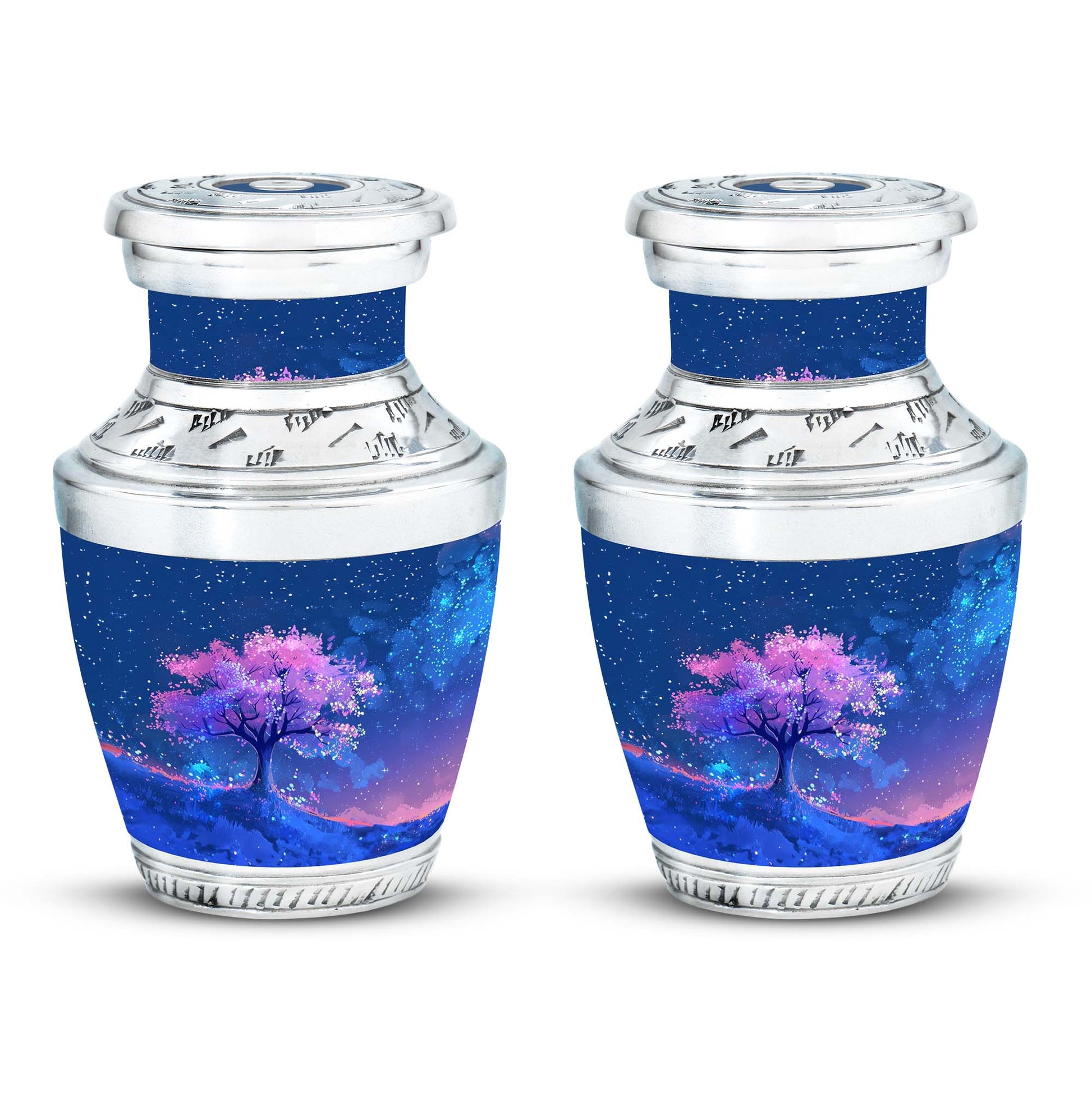 Blue Floral Tree Cremation Urn - Large Urns For Human Ashes