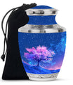 Blue Floral Tree Cremation Urn - Large Urns For Human Ashes