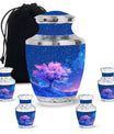 Blue Floral Tree Cremation Urn - Large Urns For Human Ashes