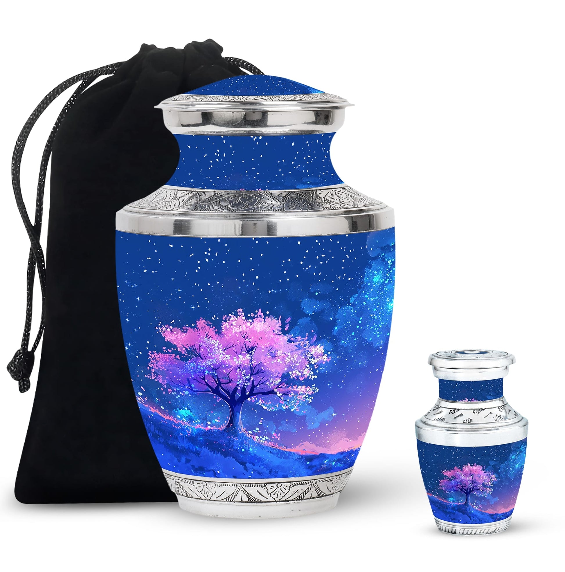Blue Floral Tree Cremation Urn - Large Urns For Human Ashes
