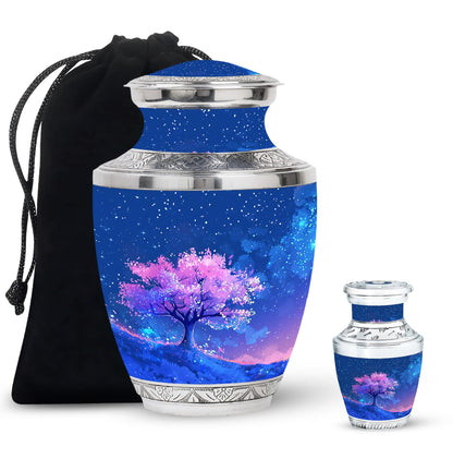 Blue Personalized Flower Cremation Urn for Human Ashes - 10-inch, 200 cu in - Yatskia