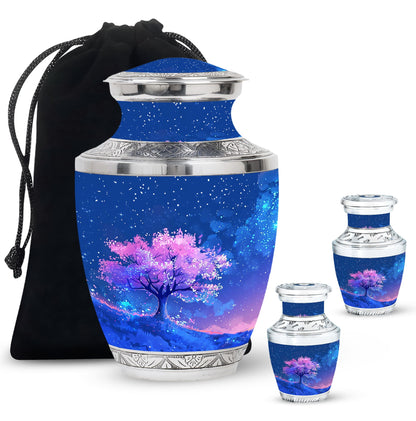 Blue Personalized Flower Cremation Urn for Human Ashes - 10-inch, 200 cu in - Yatskia
