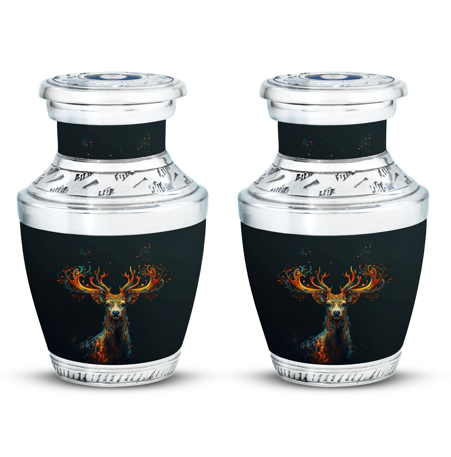 Black Personalized Deer Keepsake Urn for Human Ashes - 10-inch, 200 cu in - Yatskia
