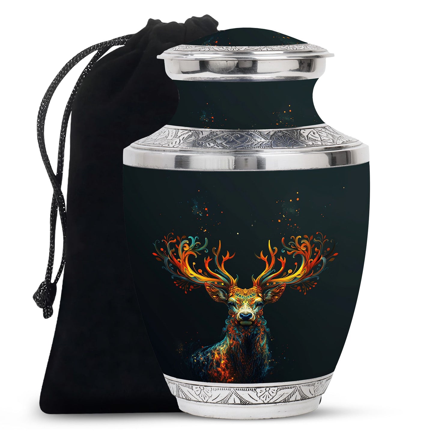 Black Personalized Deer Keepsake Urn for Human Ashes - 10-inch, 200 cu in - Yatskia