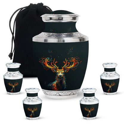 Black Personalized Deer Keepsake Urn for Human Ashes - 10-inch, 200 cu in - Yatskia