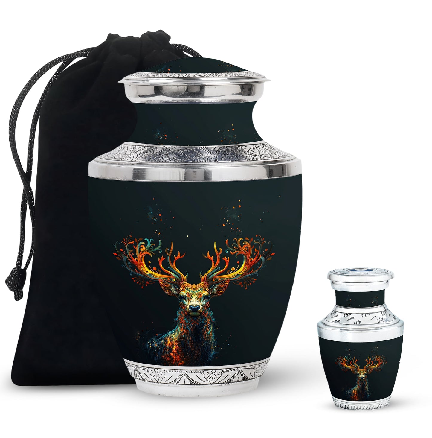 Black Personalized Deer Keepsake Urn for Human Ashes - 10-inch, 200 cu in - Yatskia