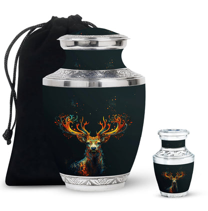 Black Personalized Deer Keepsake Urn for Human Ashes - 10-inch, 200 cu in - Yatskia