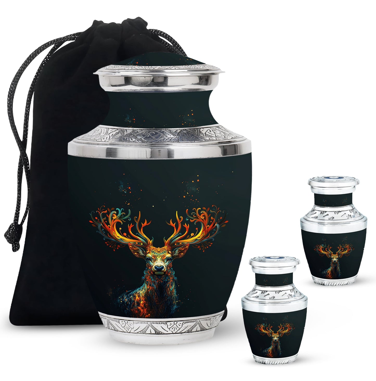 Black Personalized Deer Keepsake Urn for Human Ashes - 10-inch, 200 cu in - Yatskia