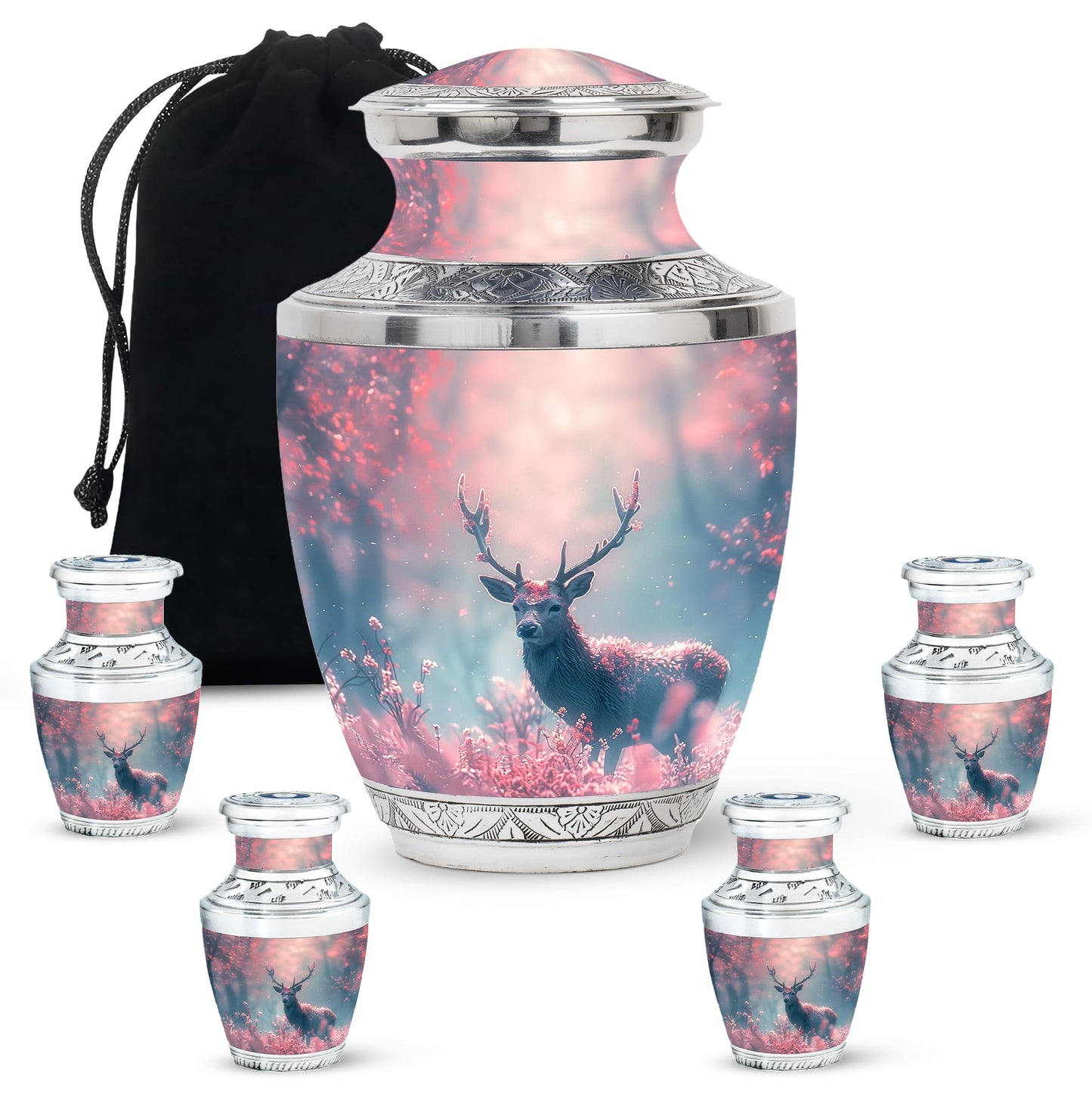 Pink Personalized Deer Cremation Urn for Human Ashes - 10-inch, 200 cu in - Yatskia