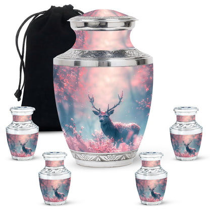 Pink Personalized Deer Cremation Urn for Human Ashes - 10-inch, 200 cu in - Yatskia