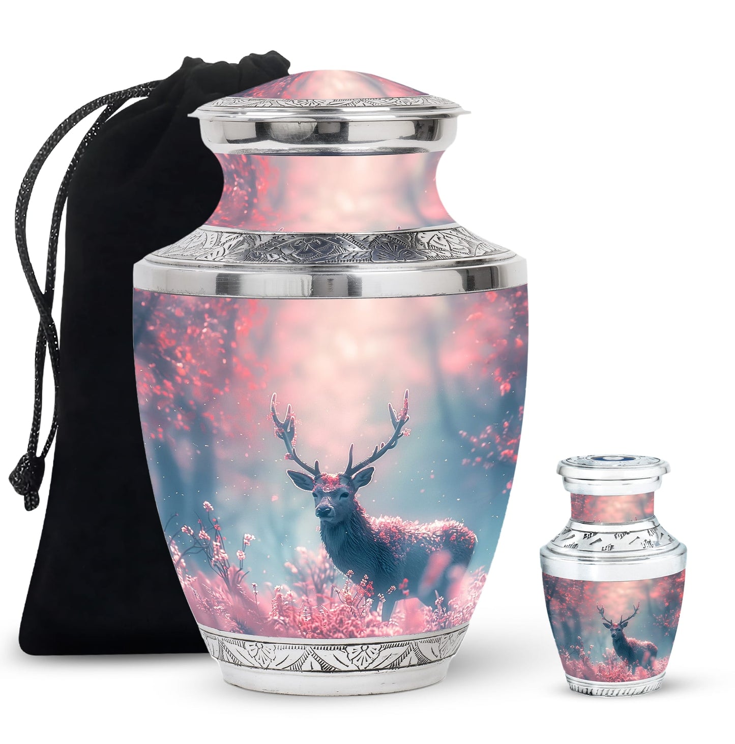 Pink Personalized Deer Cremation Urn for Human Ashes - 10-inch, 200 cu in - Yatskia