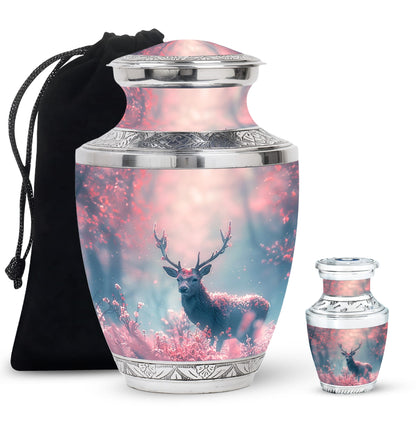 Pink Personalized Deer Cremation Urn for Human Ashes - 10-inch, 200 cu in - Yatskia