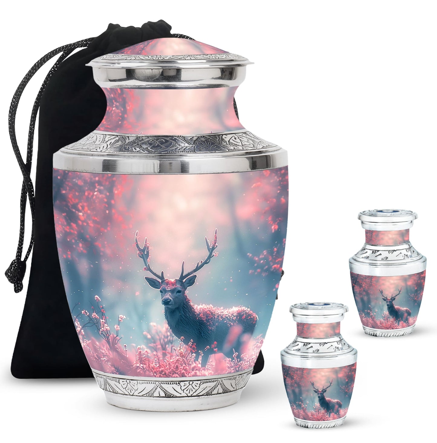 Pink Personalized Deer Cremation Urn for Human Ashes - 10-inch, 200 cu in - Yatskia