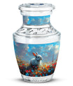 Colorful Flower Urn with White Bunny - Beautiful Pet Memorial Urn for Ashes