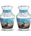 Colorful Flower Urn with White Bunny - Beautiful Pet Memorial Urn for Ashes