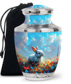 Colorful Flower Urn with White Bunny - Beautiful Pet Memorial Urn for Ashes