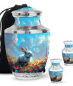 Colorful Flower Urn with White Bunny - Beautiful Pet Memorial Urn for Ashes