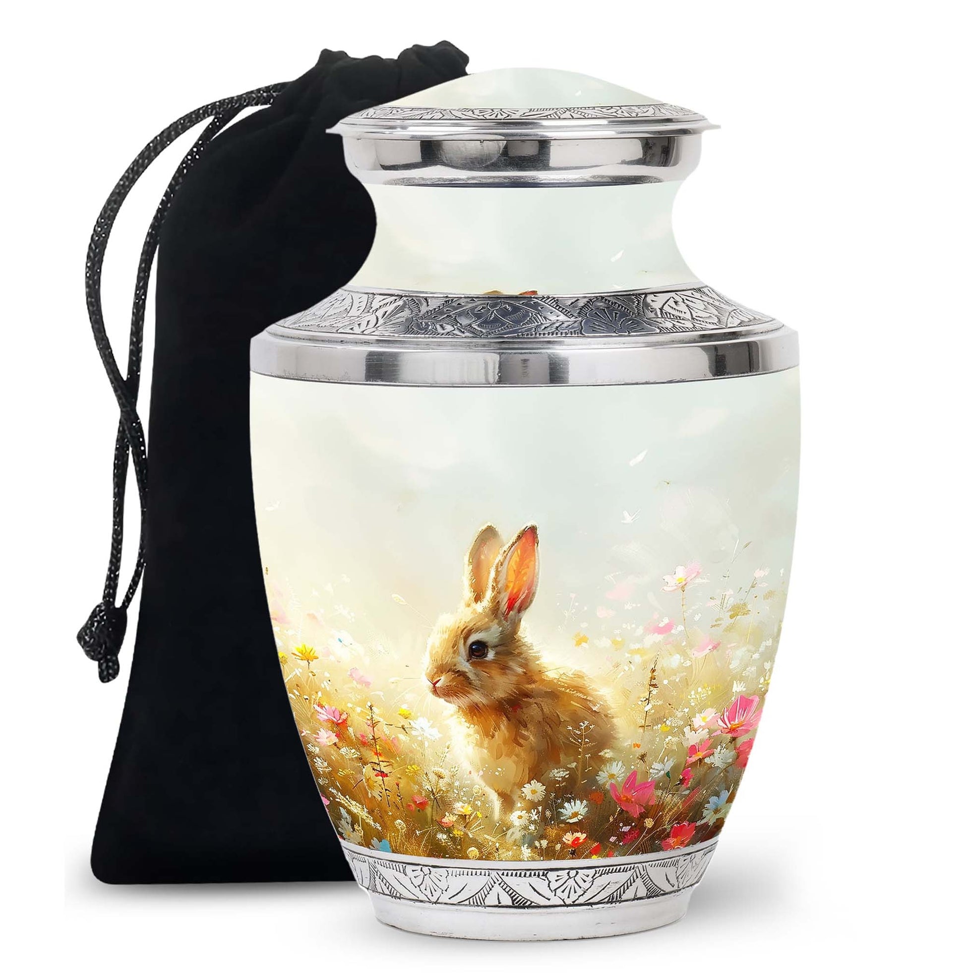 Baby Bunny Rabbit Urn – Beautiful Floral Design Memorial for Pet Remains