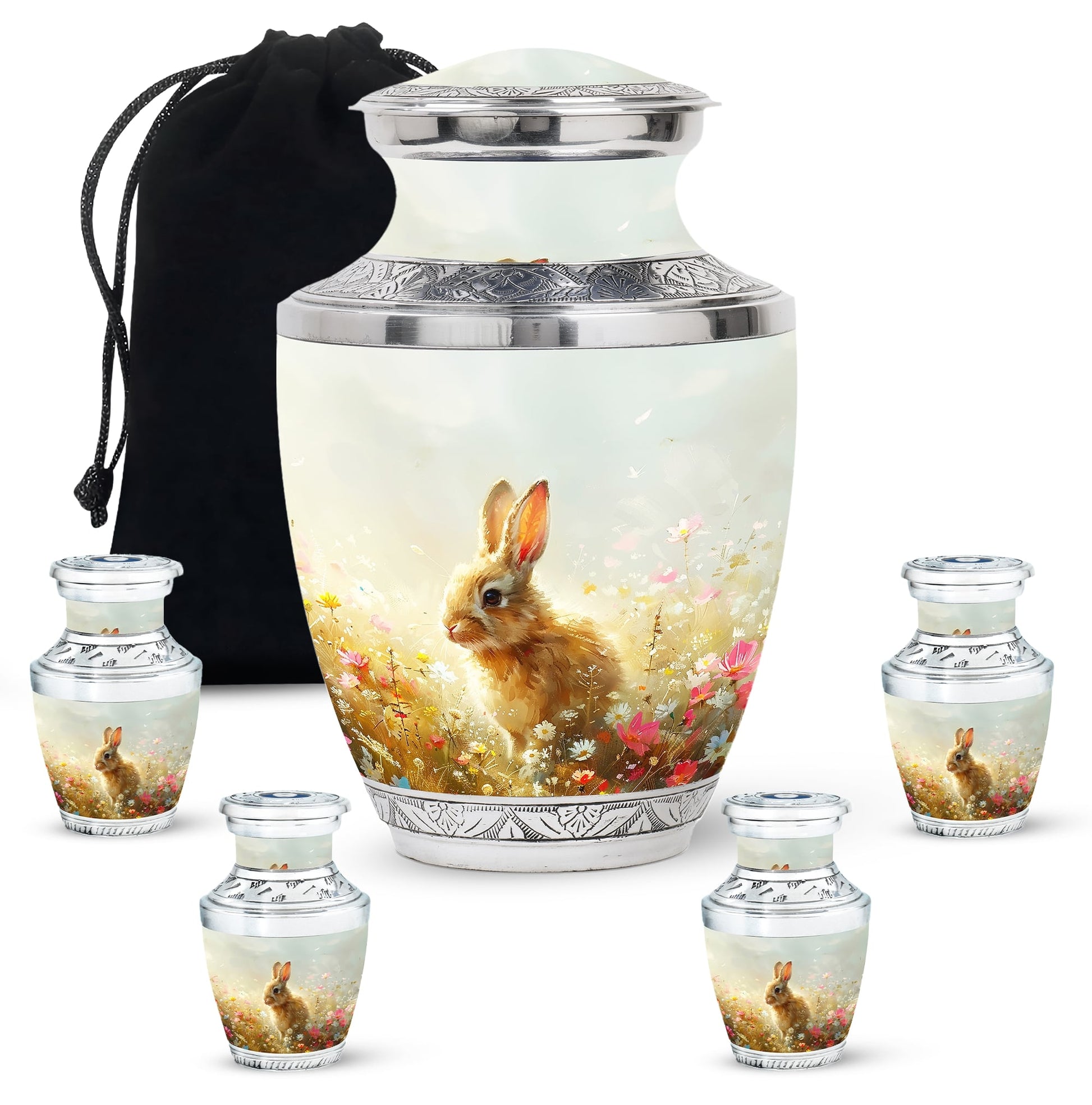 Baby Bunny Rabbit Urn – Beautiful Floral Design Memorial for Pet Remains