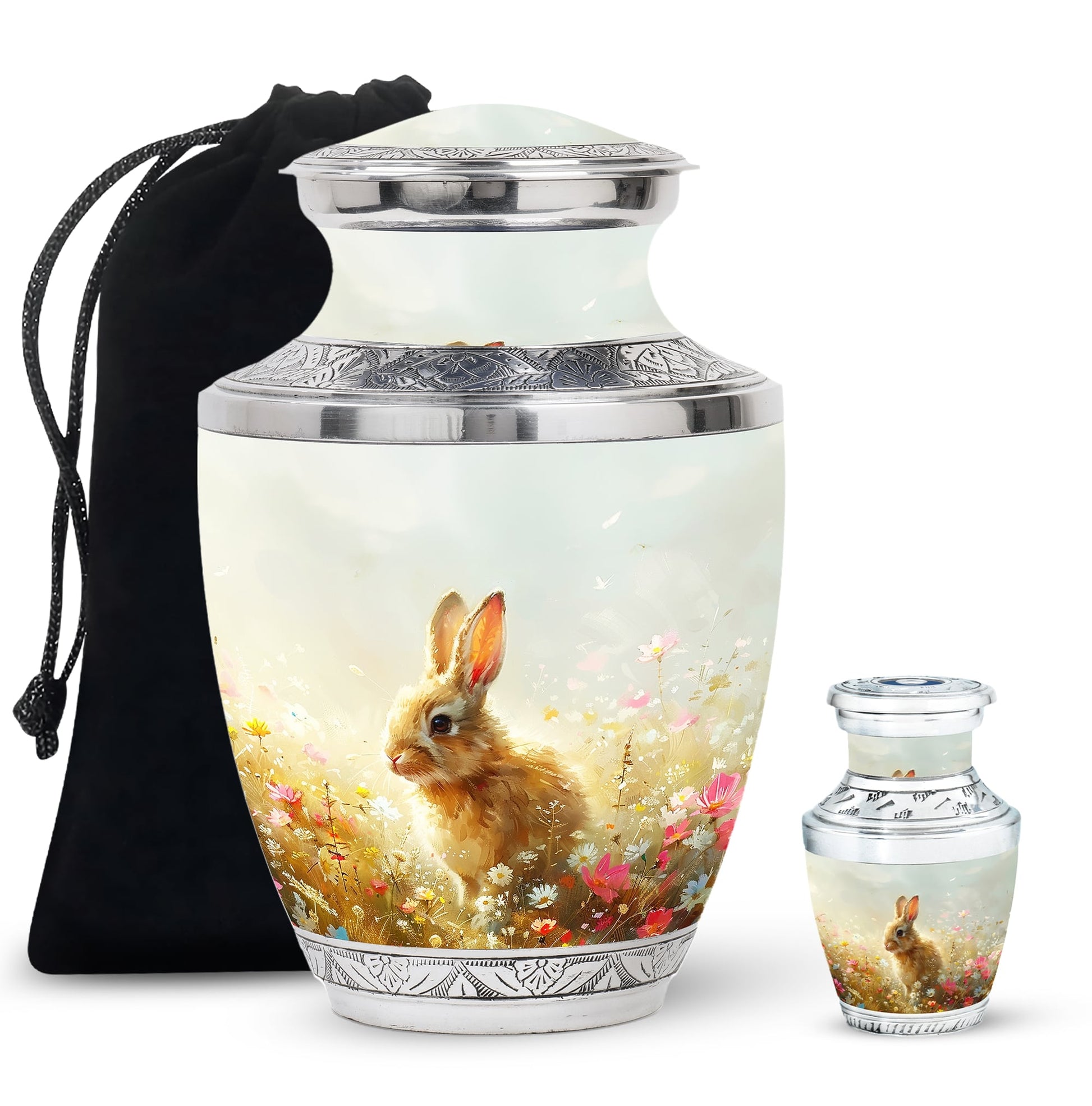 Baby Bunny Rabbit Urn – Beautiful Floral Design Memorial for Pet Remains