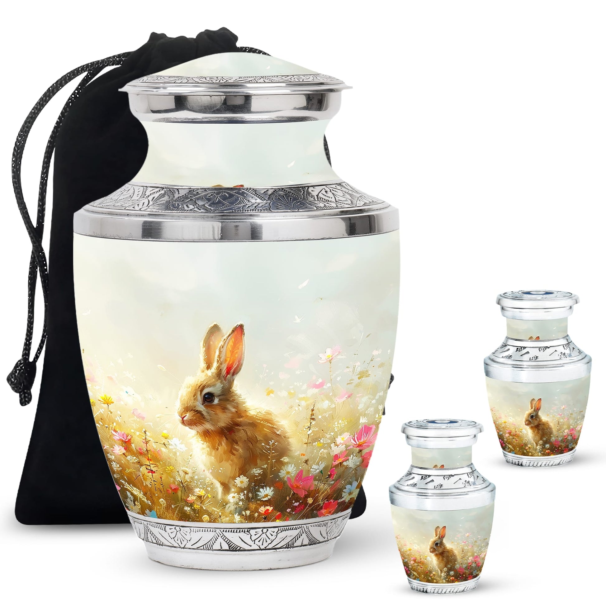 Baby Bunny Rabbit Urn – Beautiful Floral Design Memorial for Pet Remains
