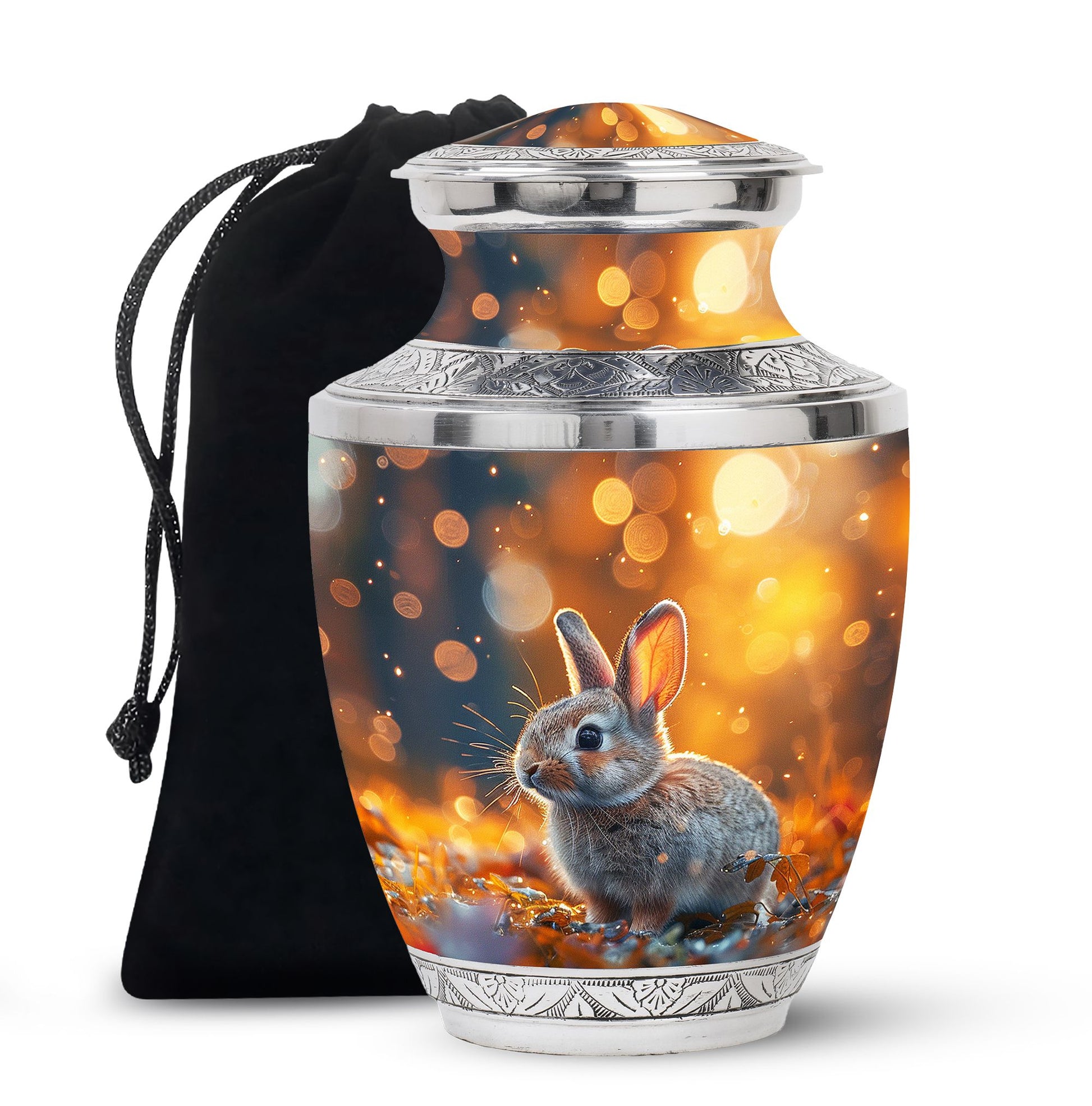 Golden Bunny Cremation Urn- Large Decorative Rabbit Urn For Ashes