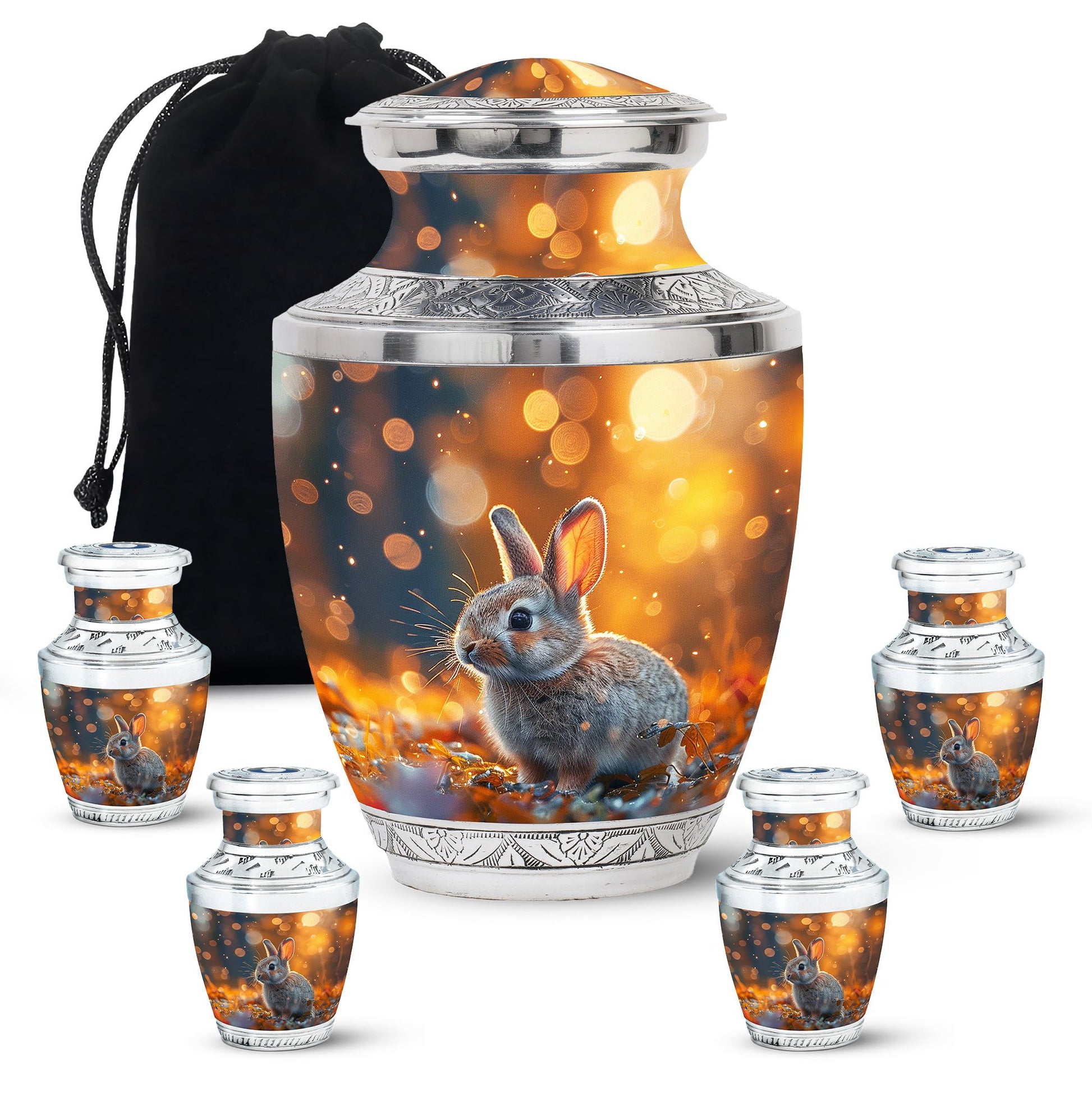 Golden Bunny Cremation Urn- Large Decorative Rabbit Urn For Ashes