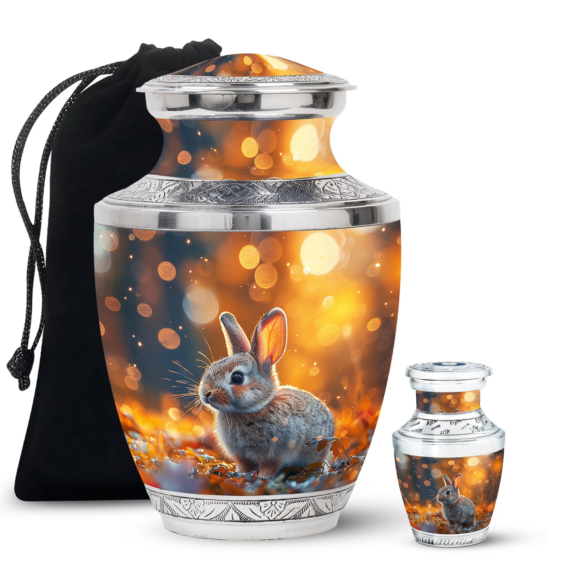 Golden Bunny Cremation Urn- Large Decorative Rabbit Urn For Ashes