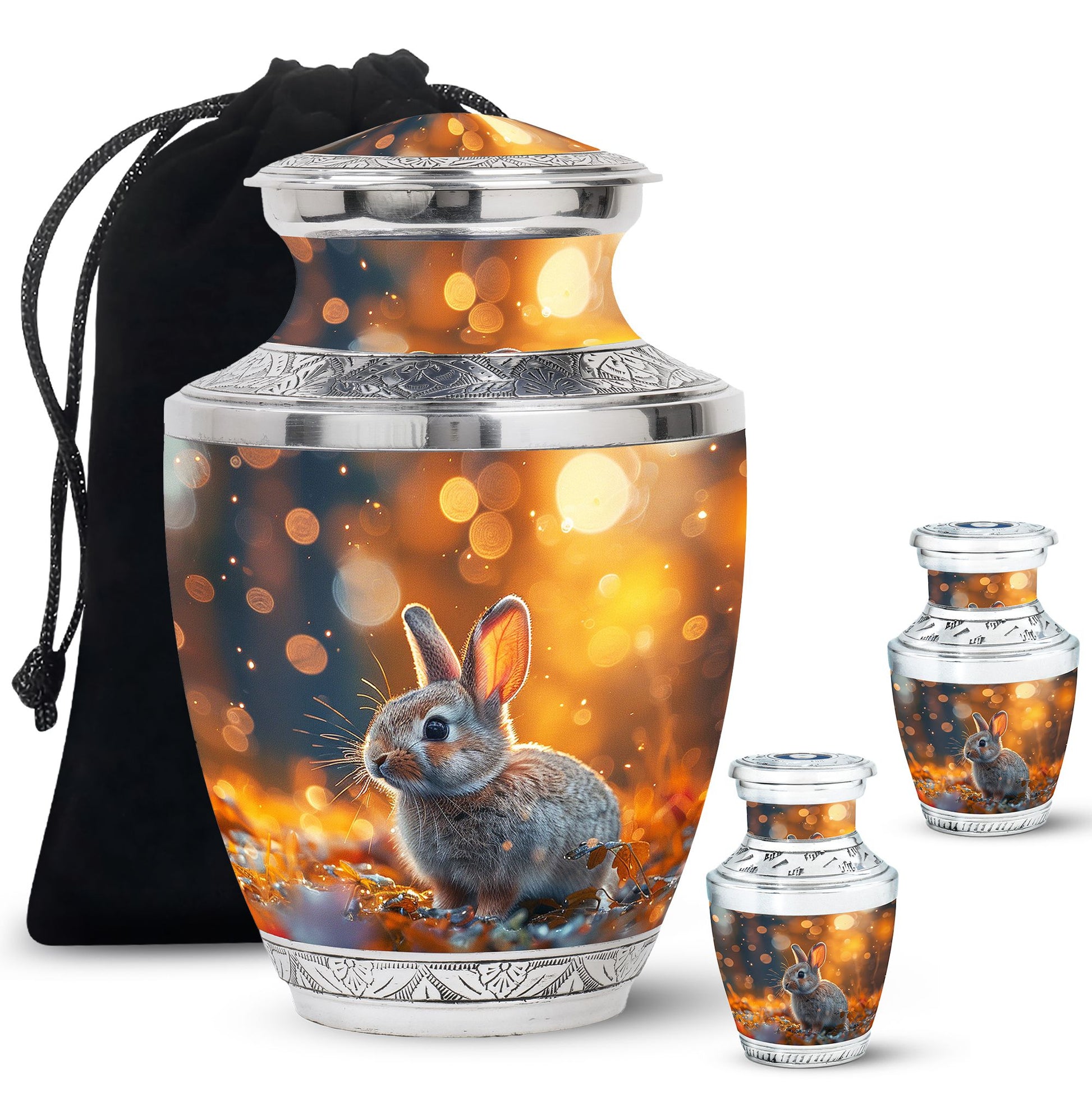 Golden Bunny Cremation Urn- Large Decorative Rabbit Urn For Ashes