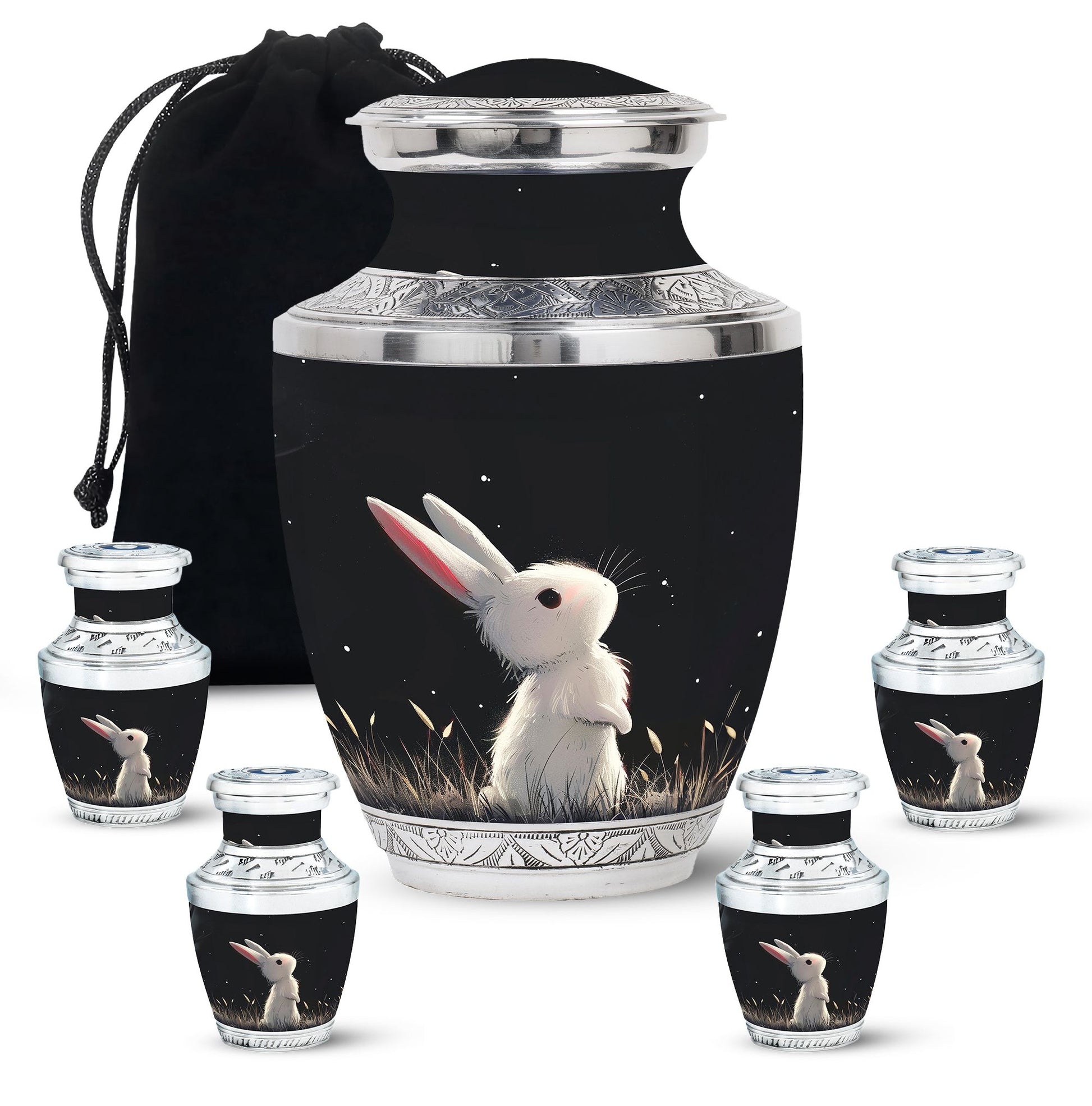Black Baby Bunny Cremation Urn - Mini Urns For Pet Ashes