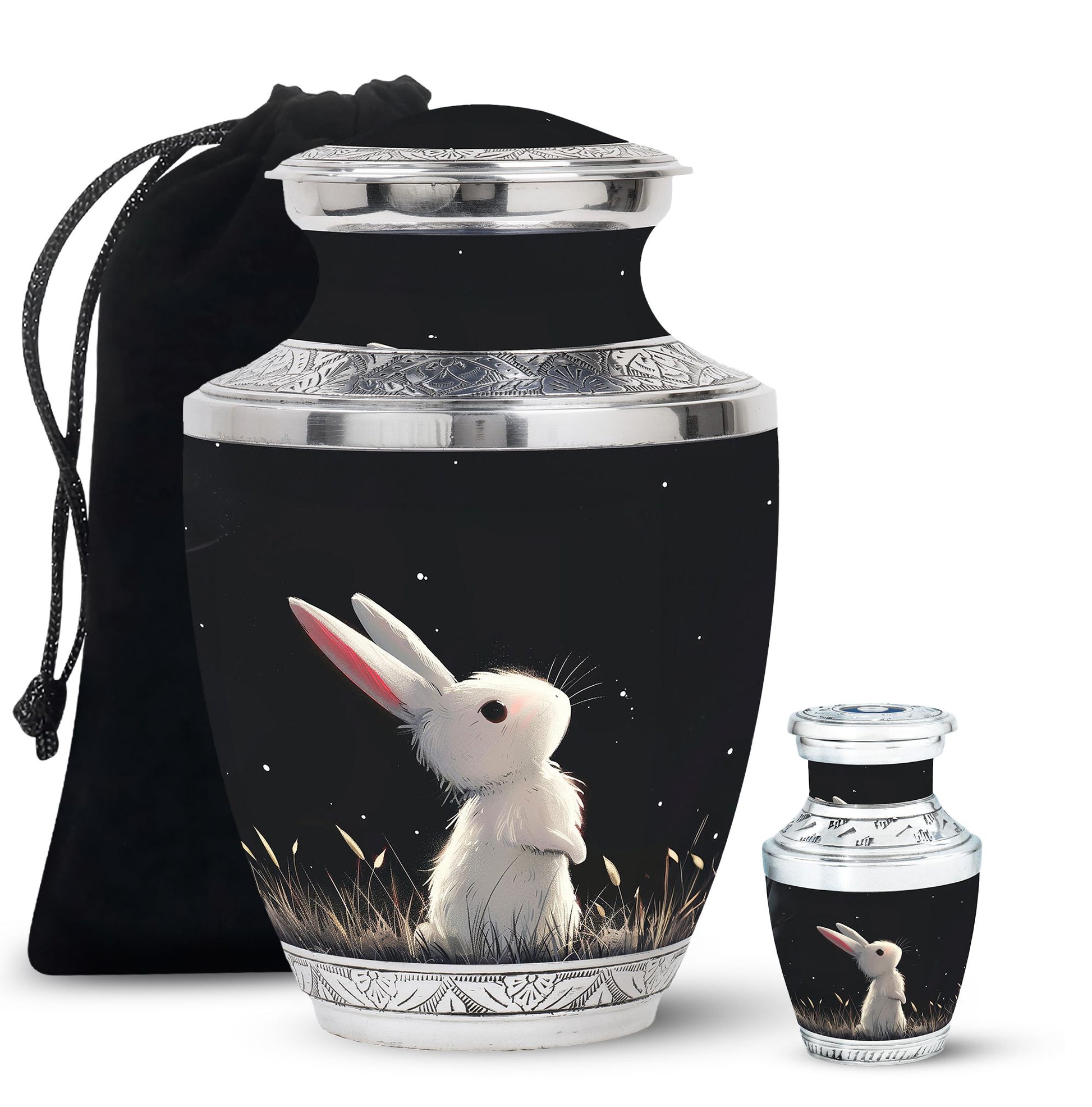 Black Baby Bunny Cremation Urn - Mini Urns For Pet Ashes