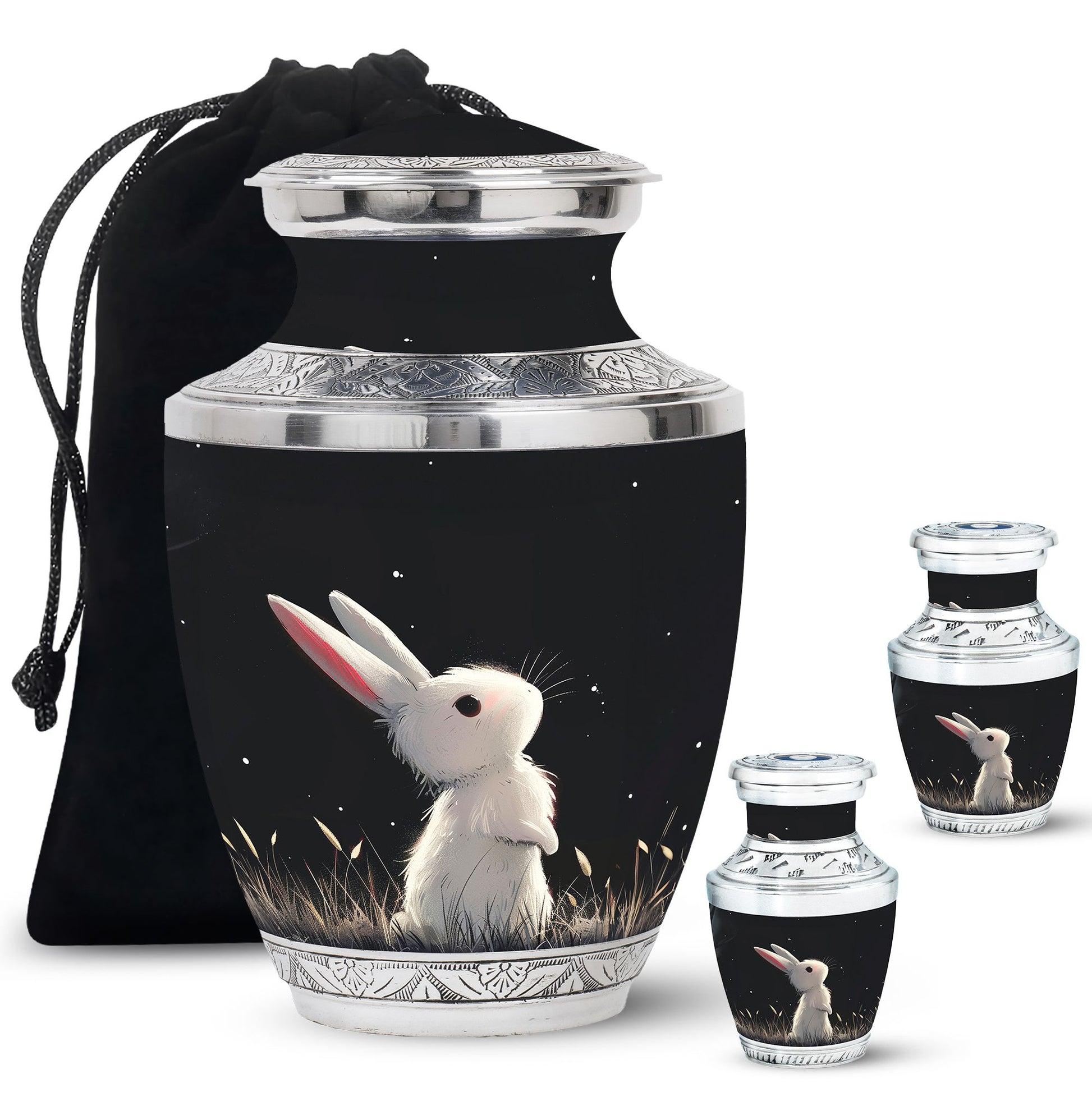 Black Baby Bunny Cremation Urn - Mini Urns For Pet Ashes