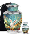 Colorful Flowers & Bunny Cremation Urn - Pet Urn For Ashes