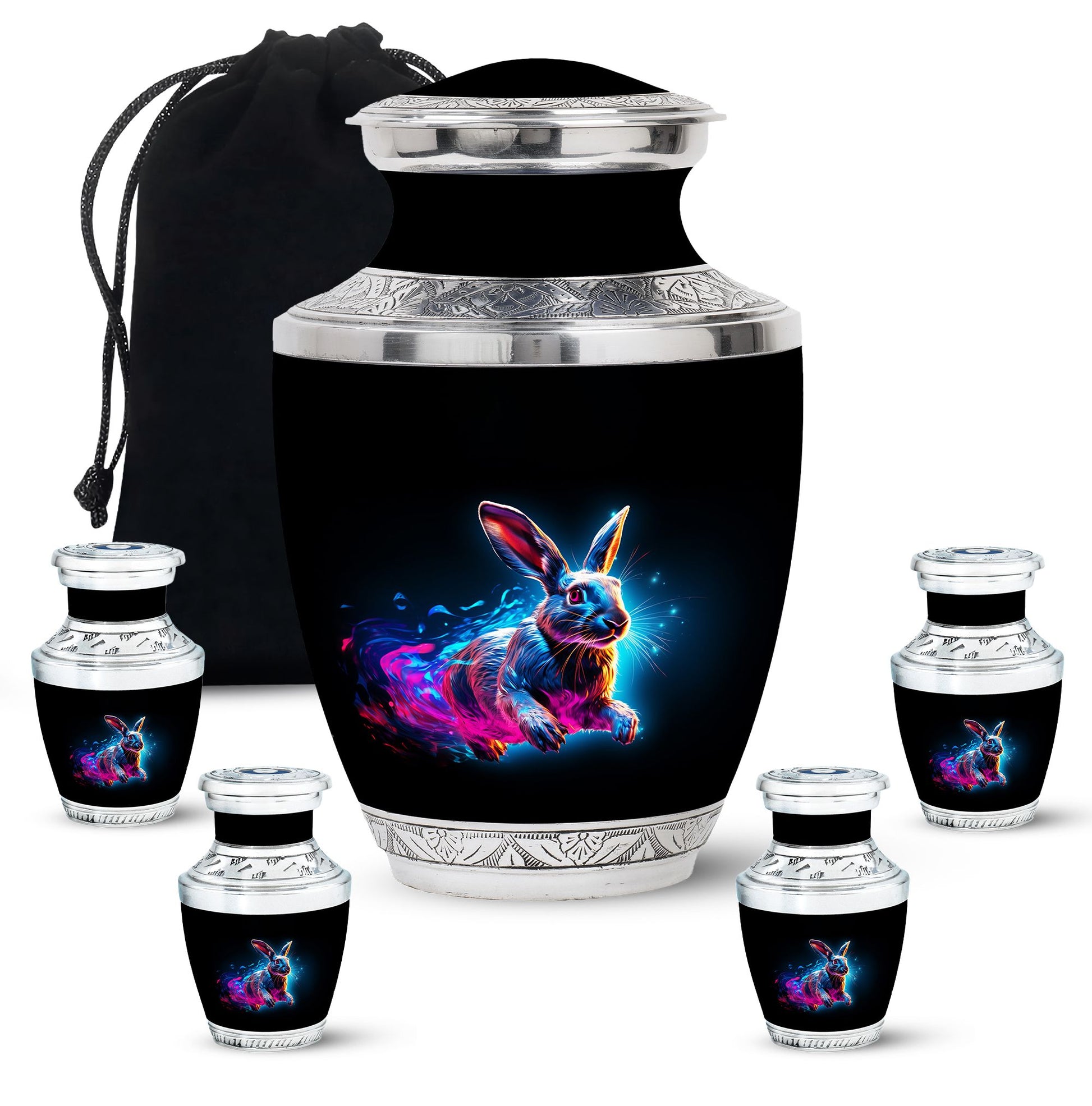 Vibrant Nebula Bunny - Rabbit Urn Memorial, Funeral Shape Urn