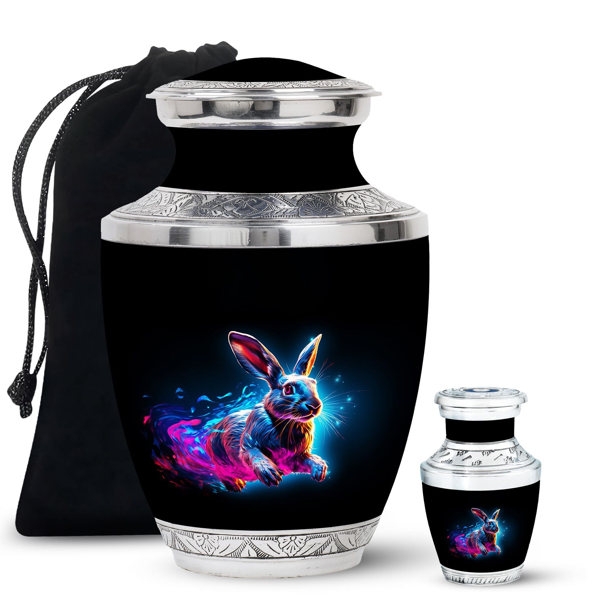 Vibrant Nebula Bunny - Rabbit Urn Memorial, Funeral Shape Urn