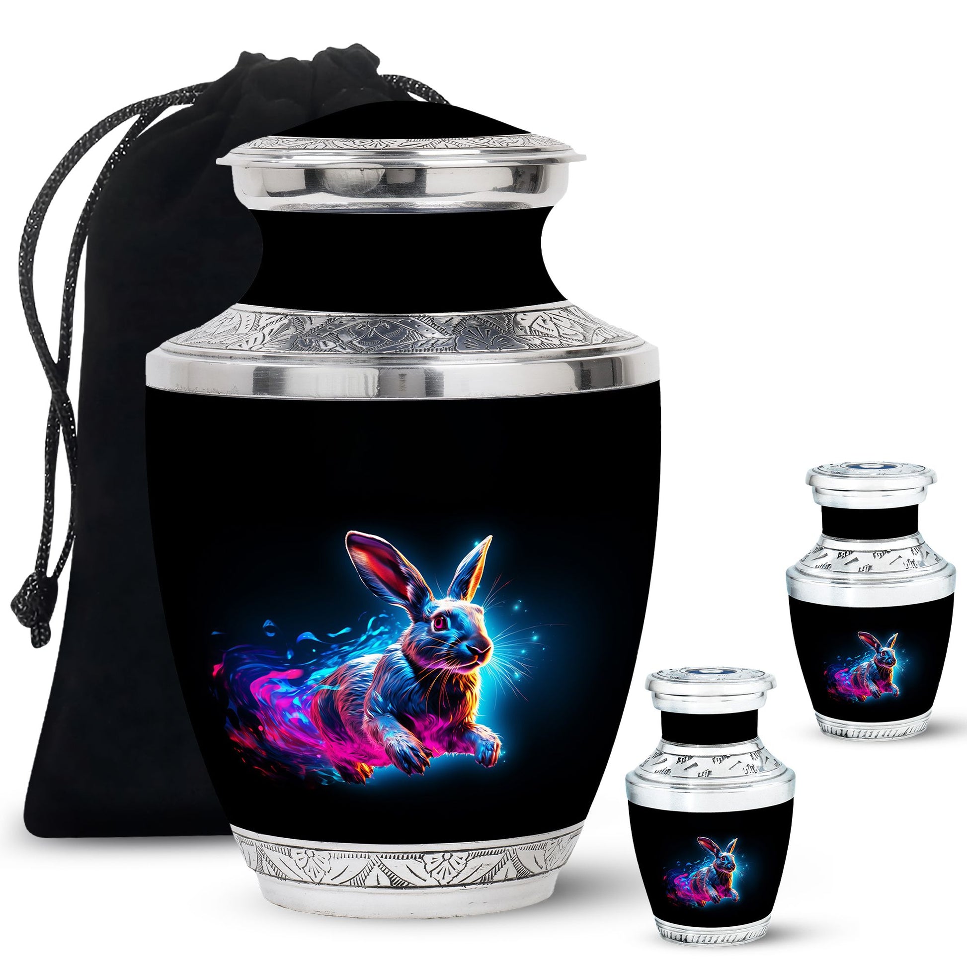 Vibrant Nebula Bunny - Rabbit Urn Memorial, Funeral Shape Urn