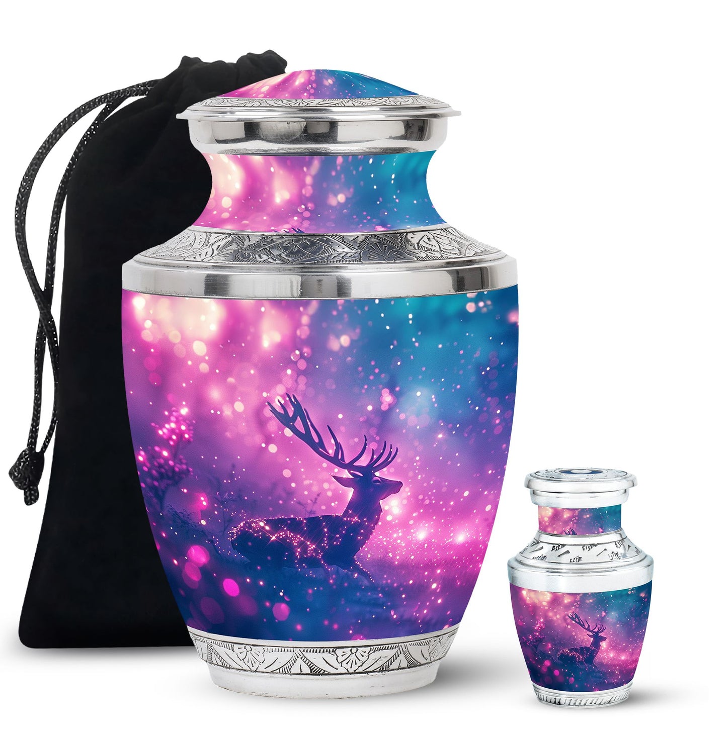 Purple Personalized Deer Cremation Urn for Human Ashes - 10-inch, 200 cu in - Yatskia