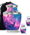 Deer Themed Cremation Urn - Purple and Blue Color Urns For Human Ashes